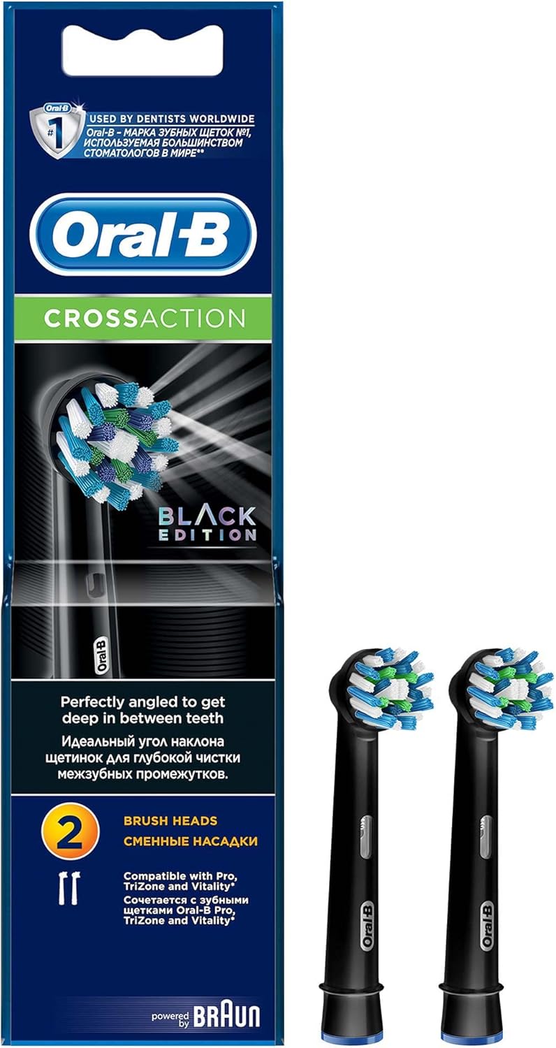 ORAL-B CrossAction Set of 2 Black Replacement Brush Heads EB50BRB