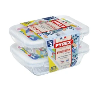 PYREX Set of 2 Rectangular Dishes + Lid Cook & Go 913S677