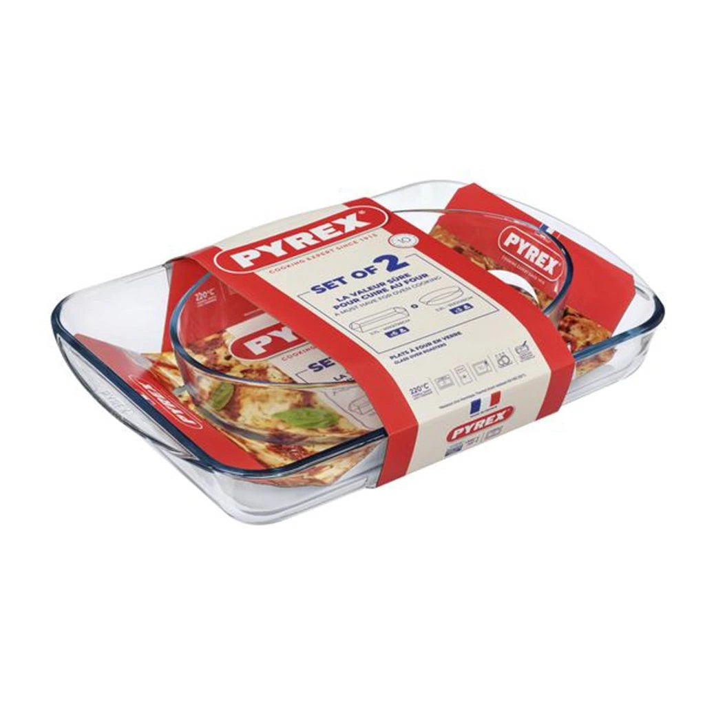 PYREX 913S604 Set of 2 Rectangular Roaster 239B + Oval Roaster 345B