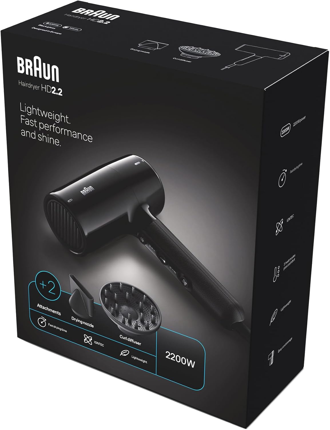 Braun Ion Black Lightweight Hair Dryer HD2.2