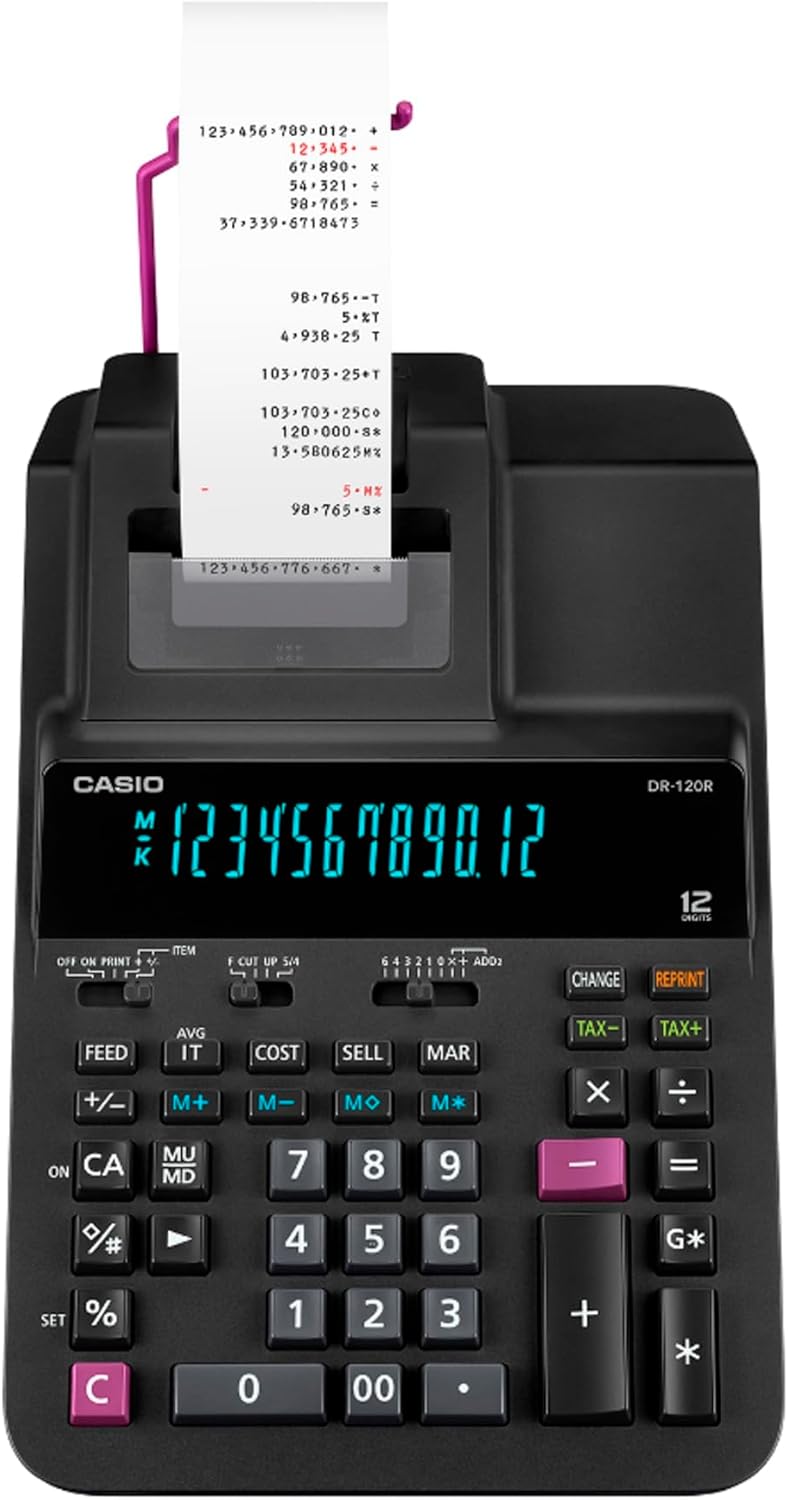 CASIO DR-120R-BK-E-DC(CN) Full-sized Desktop Printing Calculator