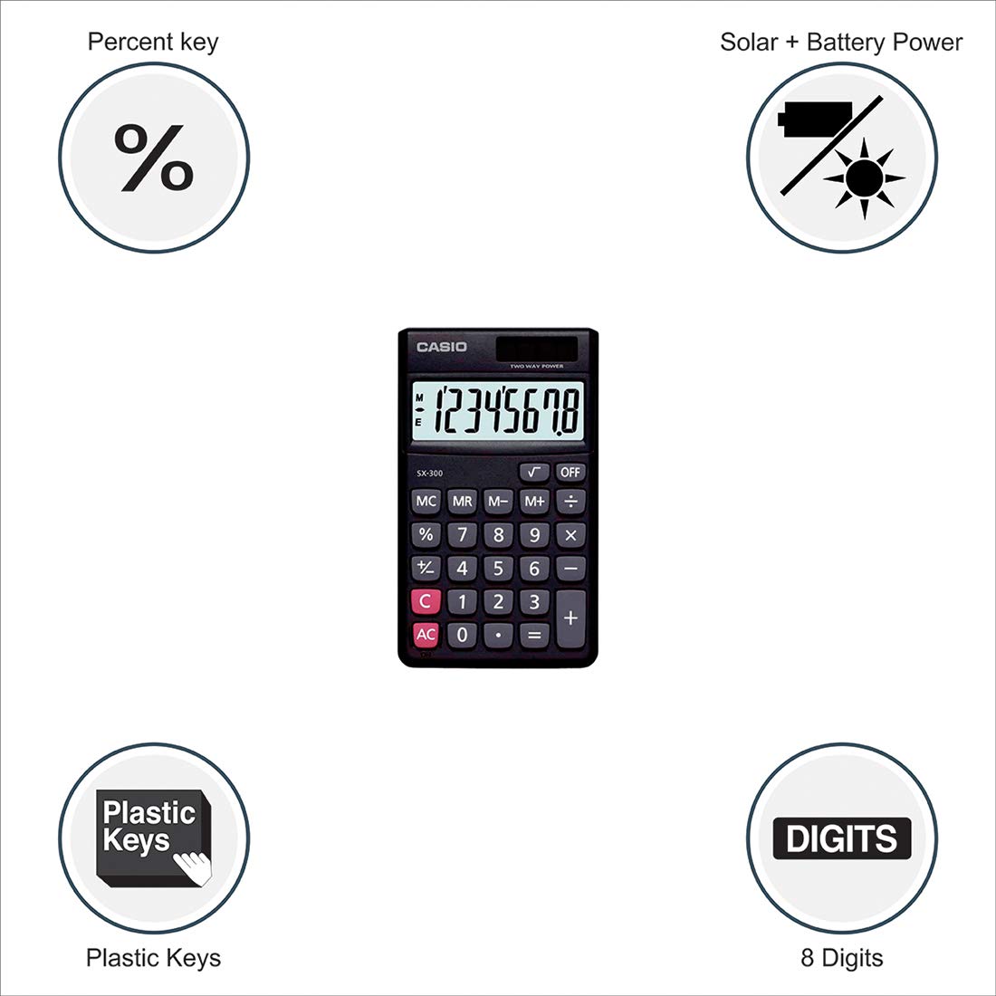 CASIO Portable Calculator SX-300P-W-DP