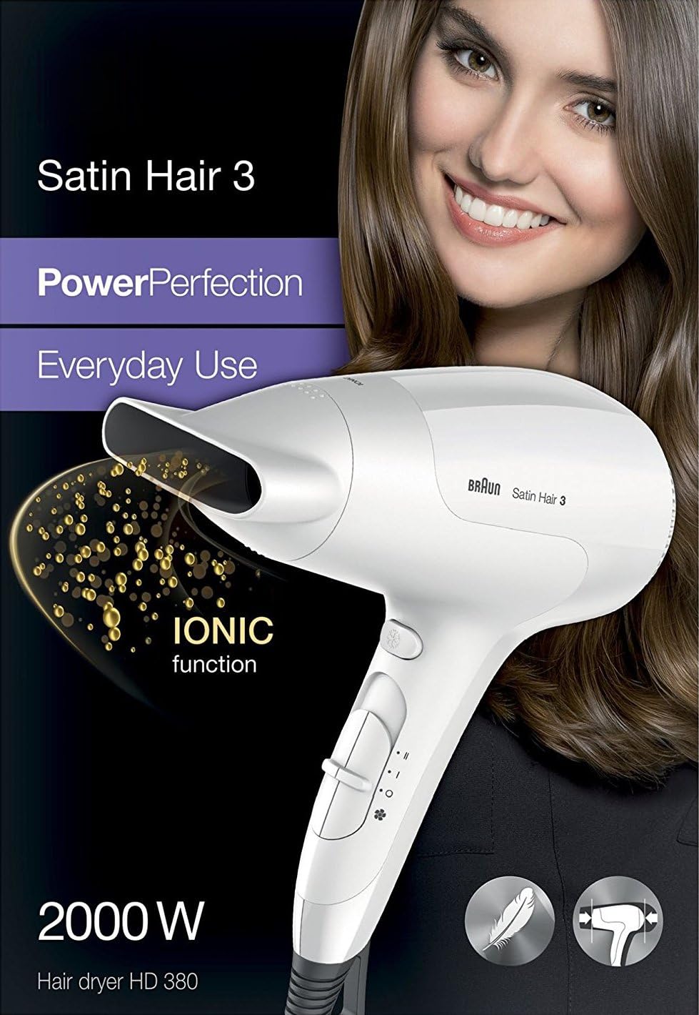 BRAUN Satin Hair 3 Hair Dryer with Ion Function HD380