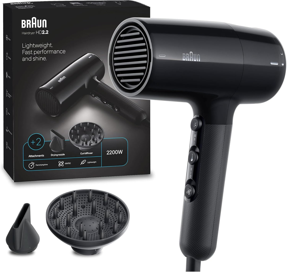 Braun Ion Black Lightweight Hair Dryer HD2.2
