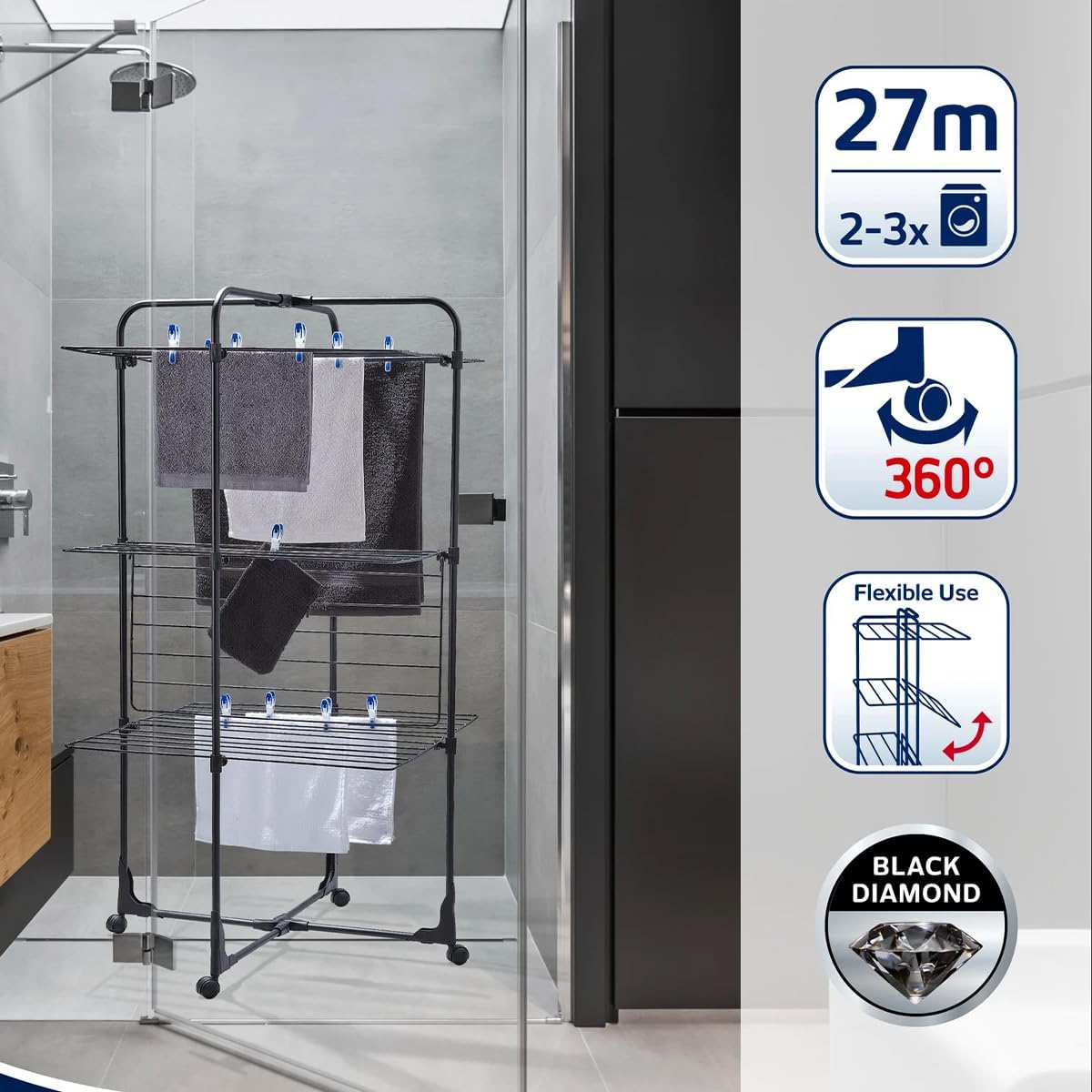 LEIFHEIT 81470 Tower Dryer Classic Tower 270 Black