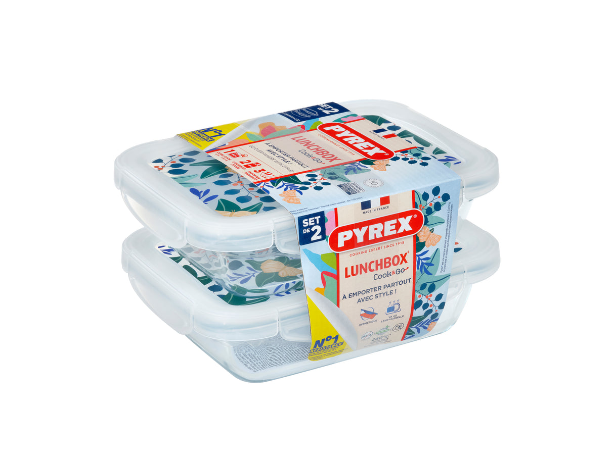 PYREX Set of 2 Rectangular Dishes + Lid Cook&Go 913S678
