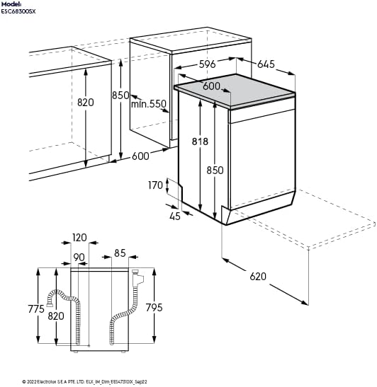 ELECTROLUX 60cm UltimateCare 300 Semi-Integrated Dishwasher EES47310IX