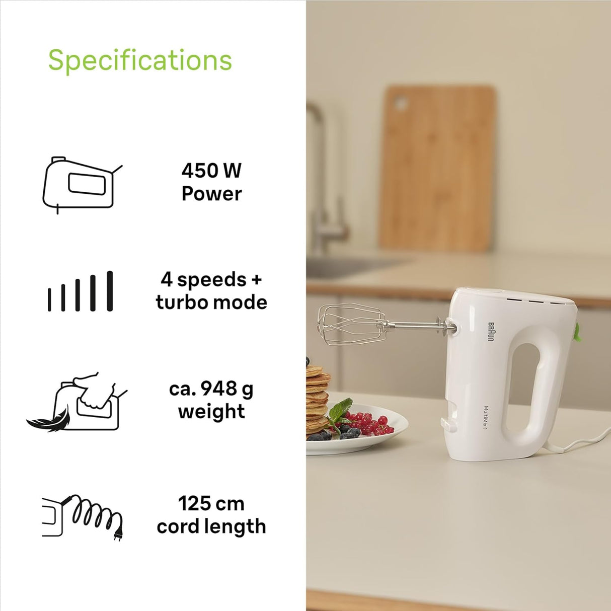 BRAUN MultiMix 1 White Hand Mixer HM1100