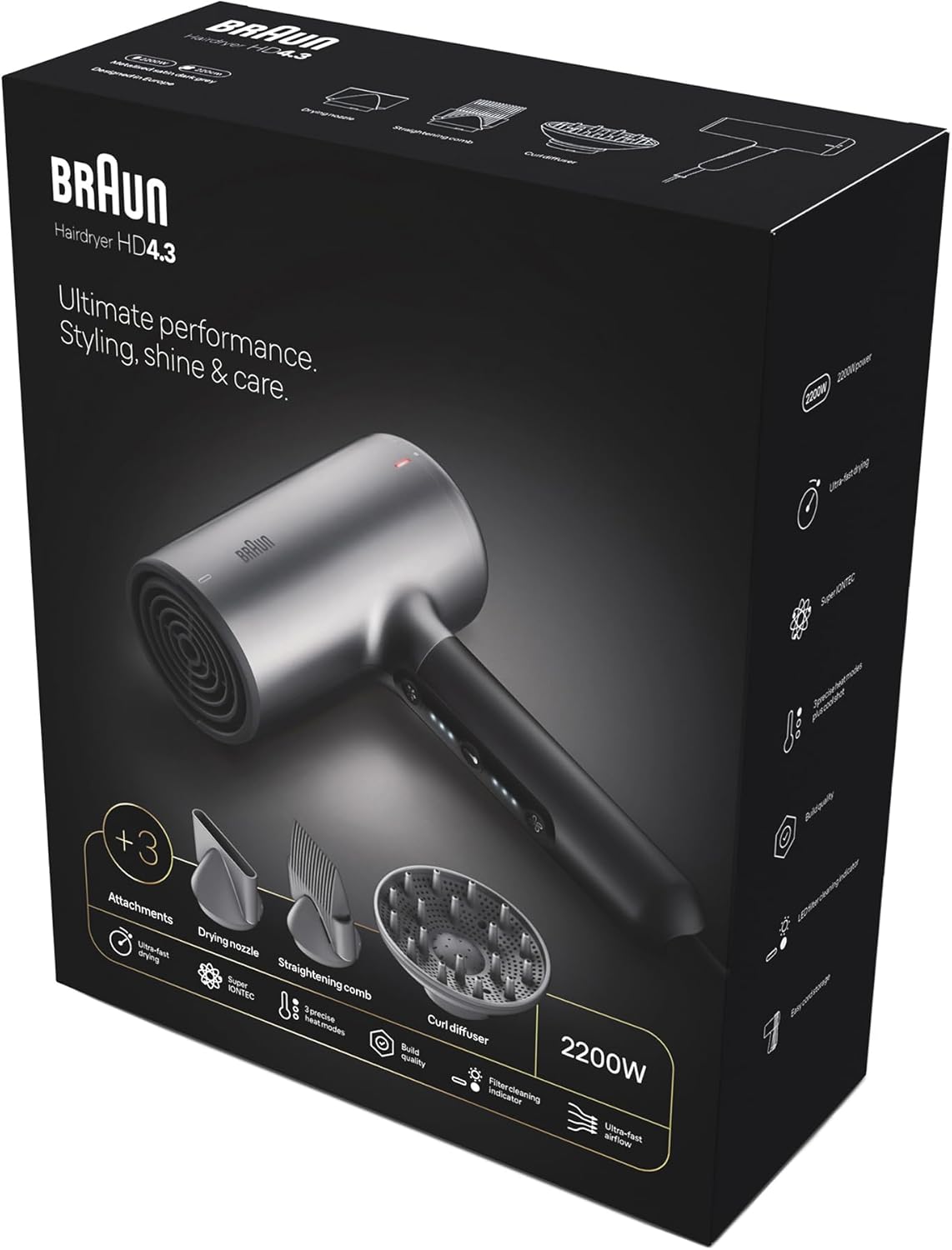 Braun HD4.3 High Performance Hair Dryer BRHD435SDE - Electro Grey