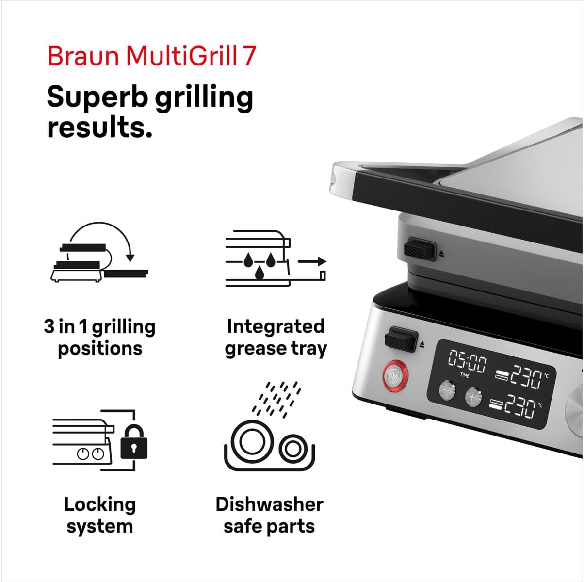BRAUN MultiGrill 7 Contact grill CG 7040 Black/Stainless Steel