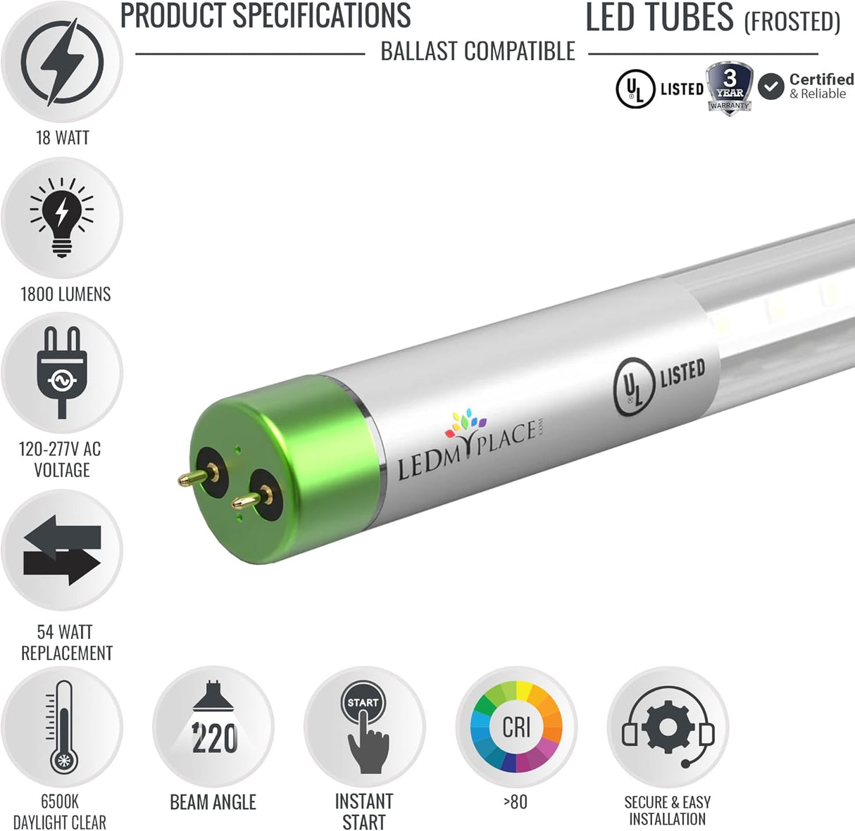 TCL LED Glass Tube T8 18W 6500K 90CM