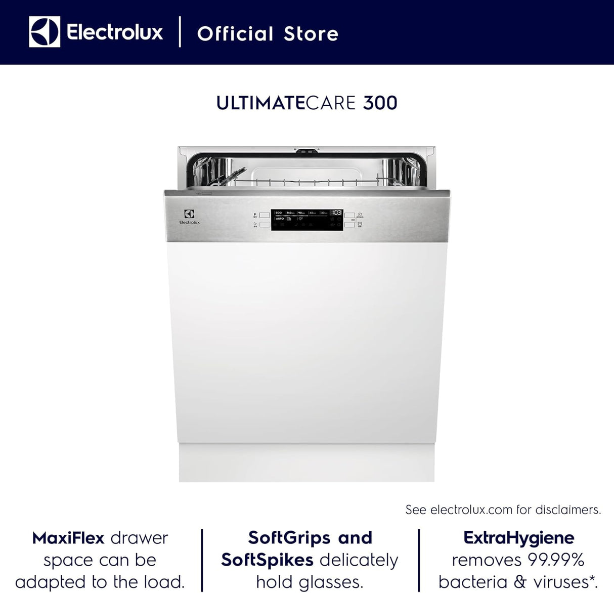 ELECTROLUX 60cm UltimateCare 300 Semi-Integrated Dishwasher EES47310IX