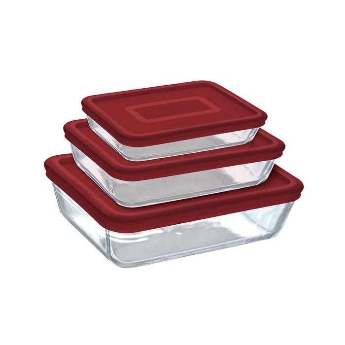 PYREX SET 3 ROAST PX +LID RED